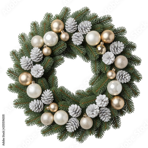 Silver and Gold Christmas Wreath Transparent Background