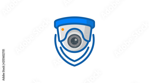 Blue Shield Icon with Security Camera Symbol.