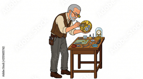Pixel Art Horologist Watchmaker Repairing Watch Movement