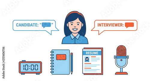 Job candidate and interviewer online communication vector concept