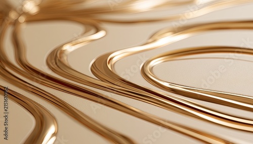 Abstract Golden Liquid Flowing Waves Texture Background.