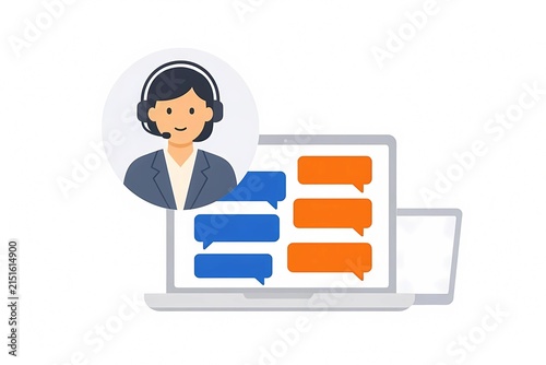 Online customer support agent with chat screen vector illustration