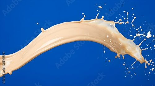 Obraz na płótnie Dynamic cream splash against solid blue background with background, movement