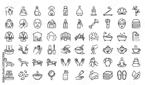 Fotografía Premium Spa Treatment Beauty and Wellness Thin Line Icon Vector Set
