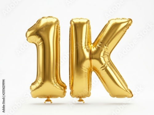 Shiny Metallic Gold One K Foil Balloons Isolated On A White Background