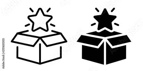Fotografía Open mystery gift box shining star icon set, wrapping, lucky draw, extra bonus,
