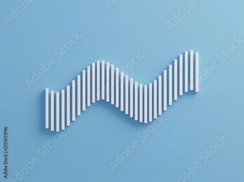 Minimalist 3D White Bar Chart Representing Upward Trending Wave on Blue Background