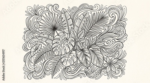Tropical leaves doodle