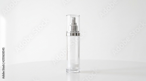 Minimalist Transparent Acrylic Airless Face Serum Bottle Mockup On White