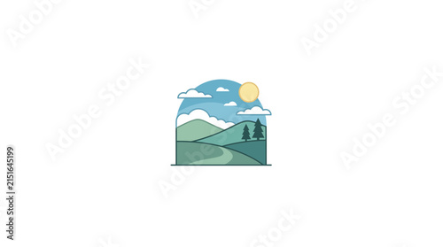 Colorful landscape illustration with sun and clouds 1.