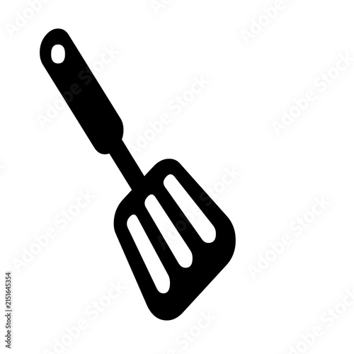 Konstfotografi Black plastic slotted turner spatula isolated on white background for cooking an