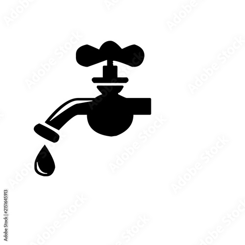 Black water faucet icon isolated on white background for plumbing and household design