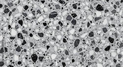 Seamless terrazzo texture background with polished stone chips in a monochromatic pattern ideal for modern architectural flooring and interior