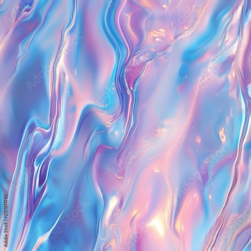 Abstract swirling liquid paint texture in vibrant pink and blue gradient close up