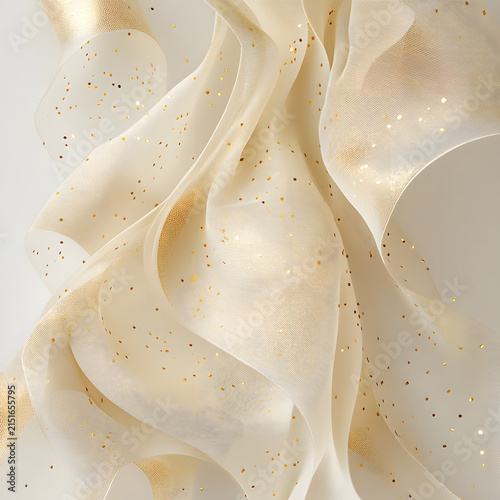 Flowing Beige Ribbons Elegantly Twisting in Soft Light Minimalist Composition
