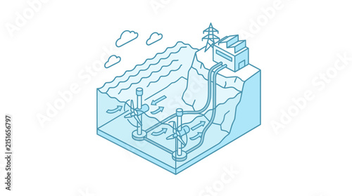 Bild auf Leinwand Tidal turbines generate renewable electricity from underwater ocean currents