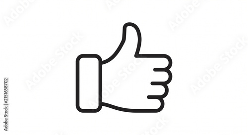 A minimalist black line art icon of a thumbs up hand gesture isolated on a white.