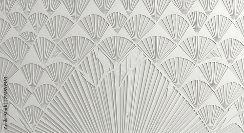 Elegant pattern of geometric white texture on a wall panel featuring 3D fan shapes for modern interior design