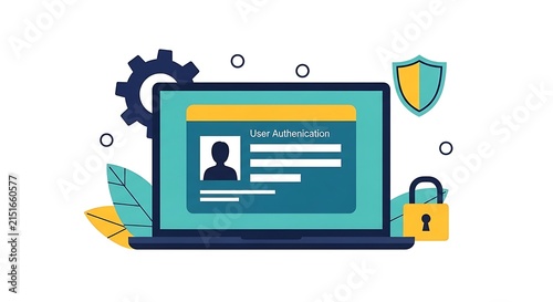 Secure user login illustration with hand clicking button on laptop screen showing successful authentication access