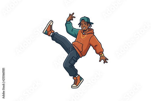 Bild auf Leinwand Hip Hop Dancer Character in Streetwear Vector Illustration