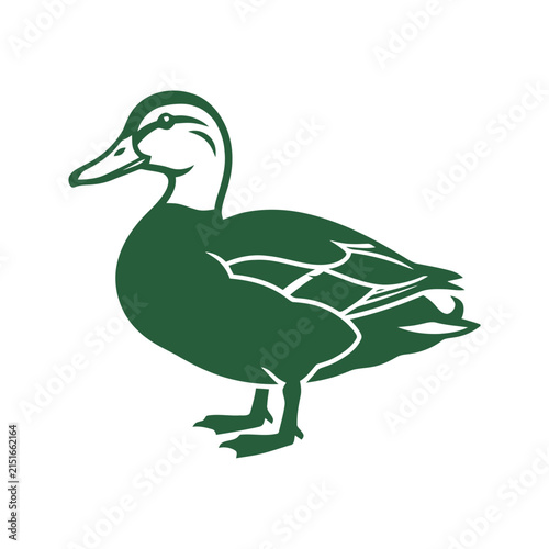 Green Mallard Duck Silhouette Icon, Isolated on White Background