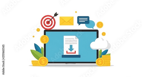 Secure user login illustration with hand clicking button on laptop screen showing successful authentication access