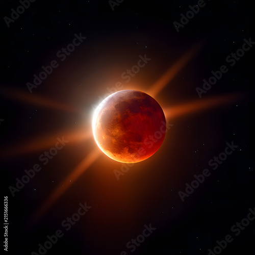 Total Solar and Lunar Eclipse with Corona Lens Flare in Dark Space