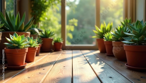 Sun-drenched wooden floor, succulents cast shadows , wooden, floor