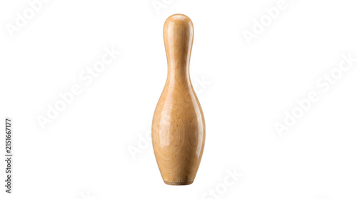 Polished wooden bowling pin smooth light grain finish indoor leisure sport game item.