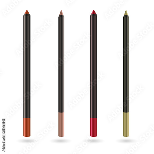 Colorful lip liner pencils for makeup and cosmetics on transparent background