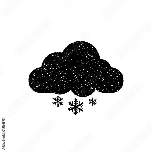 Textured Black Snow Cloud Silhouette with Falling Snowflakes Icon