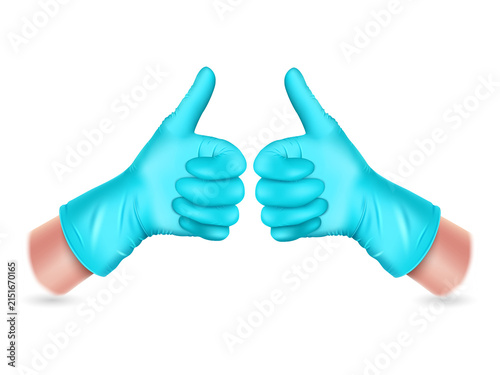 Gloved hands giving thumbs up gesture on transparent background
