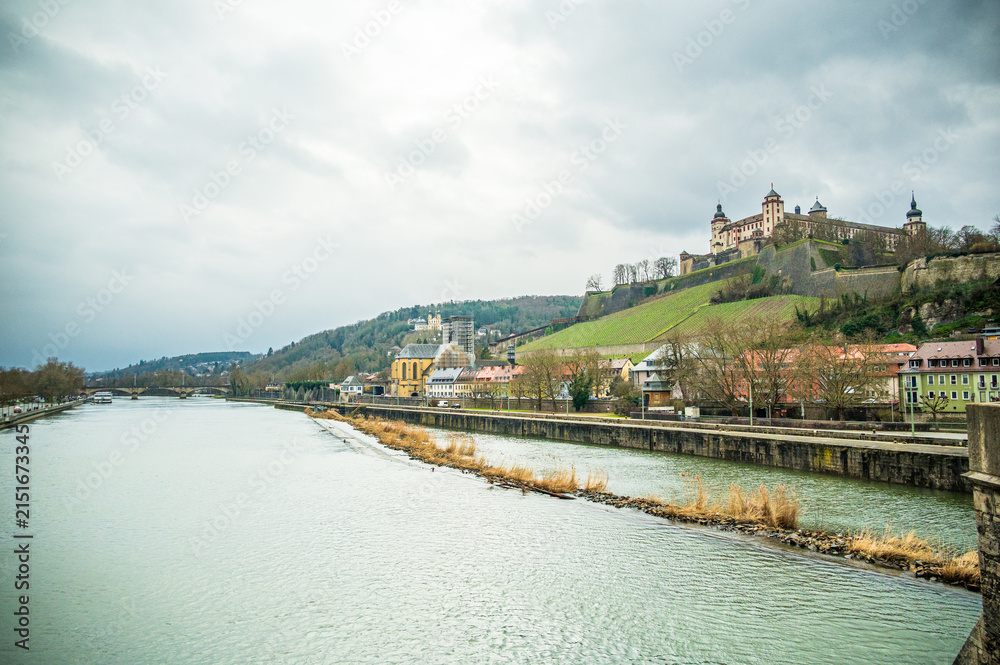 Fototapeta premium Wurzburg fortress and vineyards above riverside town