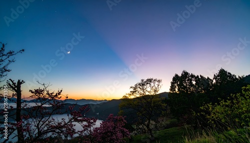 A morning atmosphere with pre-dawn blue light hints of sunrise