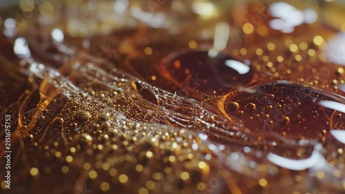 Golden Caramel Sugar Texture Macro Close Up with Bubbles and Glistening Surfaces