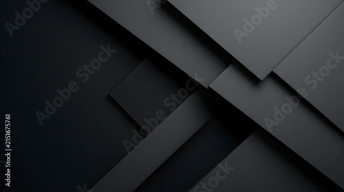Abstract composition of overlapping dark grey geometric rectangular planes with soft shadows