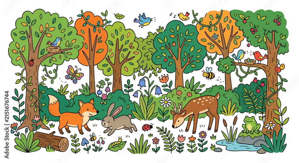 Naklejka premium Cute Forest Animals Cartoon Illustration
