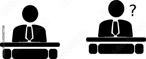 Two abstract black silhouettes of chairs face each other against a clean white background.