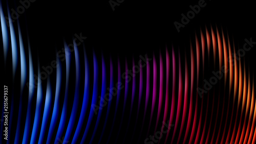 Abstract sound wave pattern with colorful glowing light lines on black