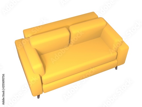 Konstfotografi High angle 3D render of a mid-century mustard two-seater sofa