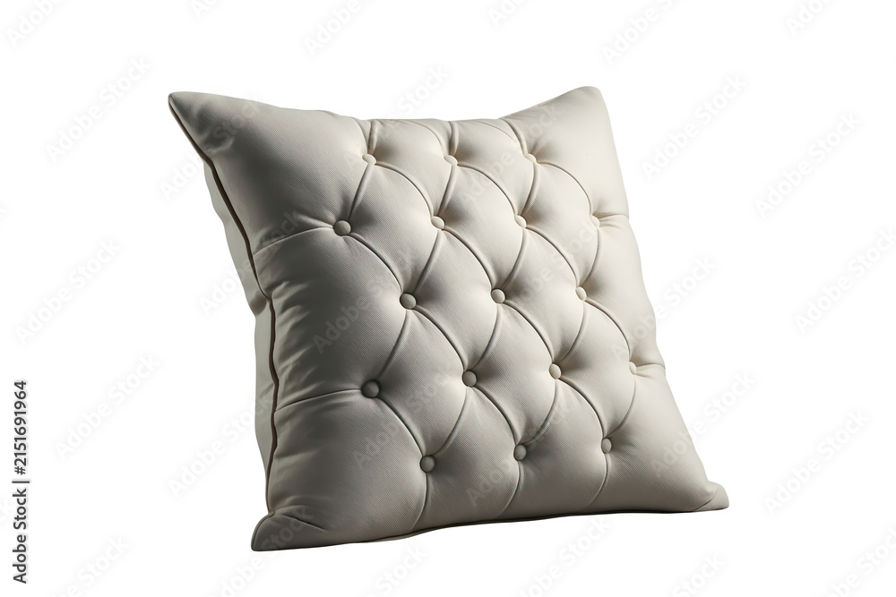 Naklejka premium Cream deep tufted decorative cushion isolated on transparent background