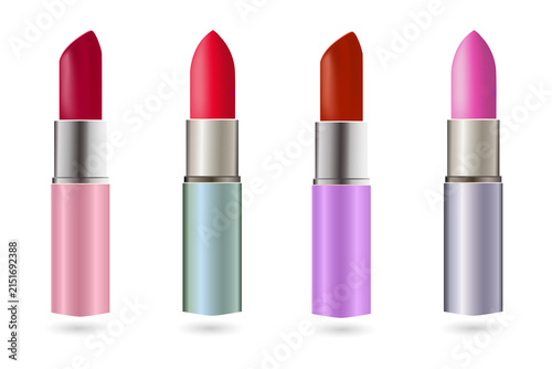 Vibrant lipsticks in colorful tubes on transparent background
