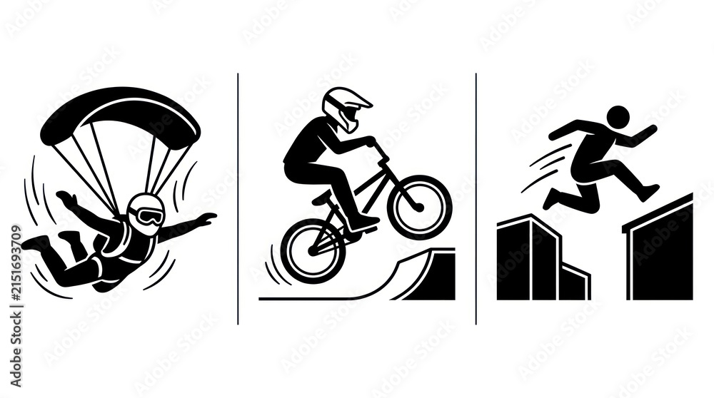 Fototapeta premium Set of three icons representing extreme sports and activities.