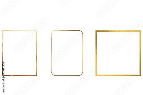Fotografie Gold frame set realistic golden square rectangle rounded line border isolated on