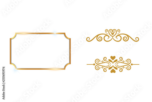 Golden frame set realistic gold square rectangle border ornament divider isolated on white background luxury vector design