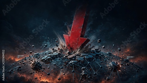 Red Arrow Crashing Down Symbolizing Economic Downturn and Crisis.