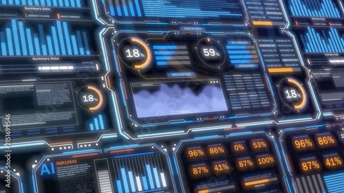 Advanced data analytics dashboard displays financial charts, business reports, and investment indicators, representing modern technology, strategic planning, and data-driven decision making.