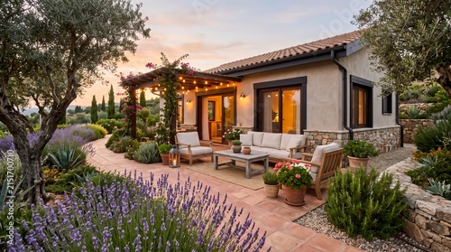 Mediterranean-style house with lavender garden