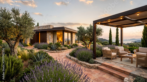 Mediterranean-style house with lavender garden