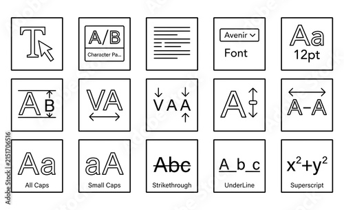 фотографія Set of fifteen typography and text formatting icons for graphic design software